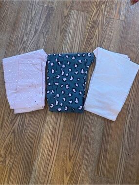 Trio of Girls' Leggings - Pink Dot, Dark Grey Leopard, Light Pink Glittery